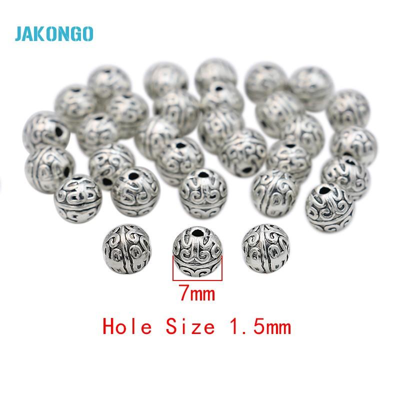 20Pcs Spacer Beads Antique Silver Plated Loose Beads For Jewelry Making Bracelet Accessories Handmade Craft 7Mm