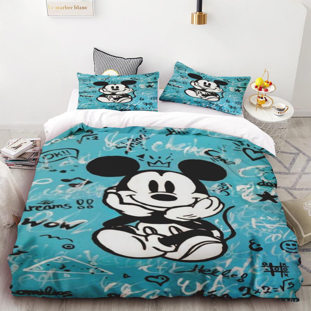 Mickey and Minnie Mouse Love Printed Bedding Set Cartoon Microfiber Bed Set Pillowcase Adult Bed Cover Bedroom Bed Set Duvet