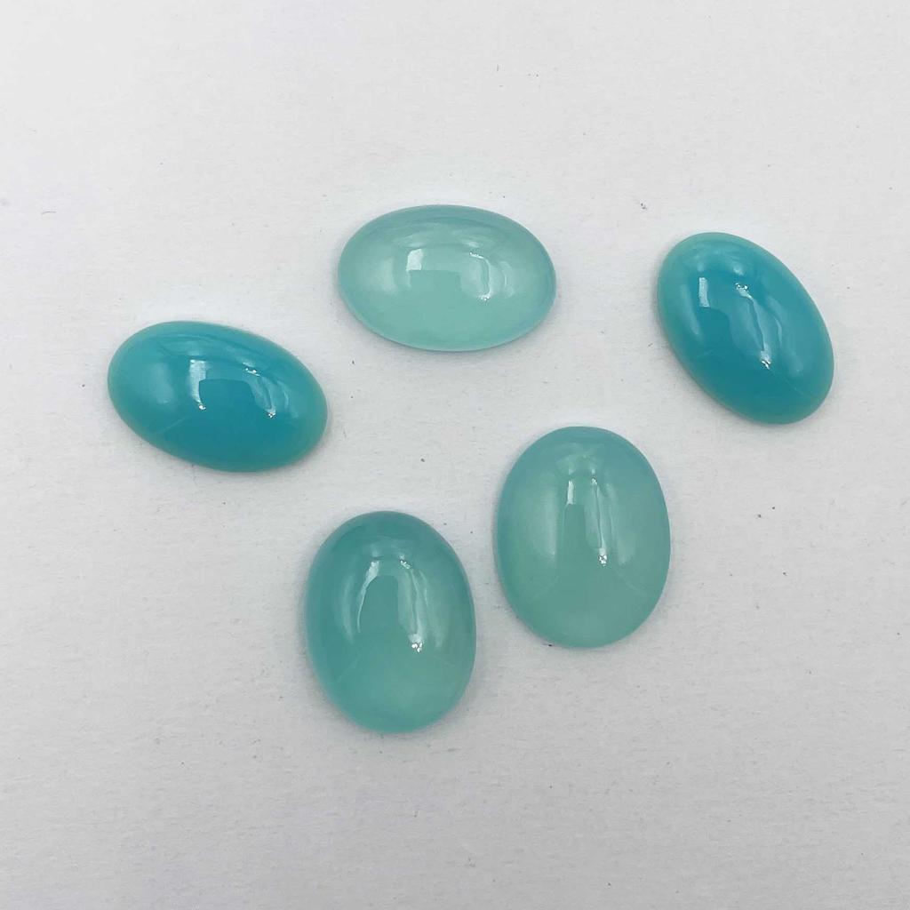 Natural Aqua Chalcedony Oval Cabochon Loose Gemstone Lot 5 Pcs 14*21-17*21 MM 82 CT For Jewelry Making