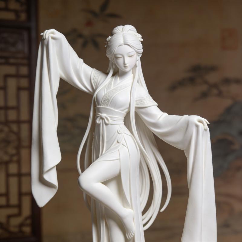 3D Printed Traditional Chinese Water Sleeve Dance Sculpture Mini Dancer Figurine for Desk Decor Small Gift