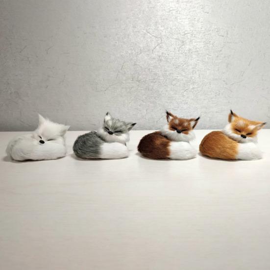 Simulated Fox Model Realistic Artificial Fur Sleeping Fox Figurine Mini Animal Statue Home Office Decoration Ornament Animal Lovers Gift