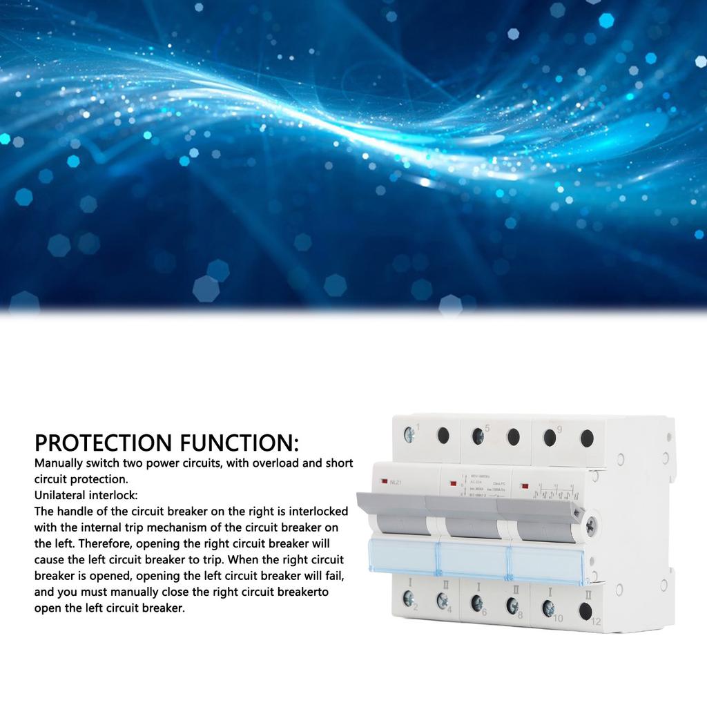 400VAC Dual Power Manual Transfer 35mm DIN Rail Mount Single Side Interlock Circuit Breaker 3P MTS Power Transfer