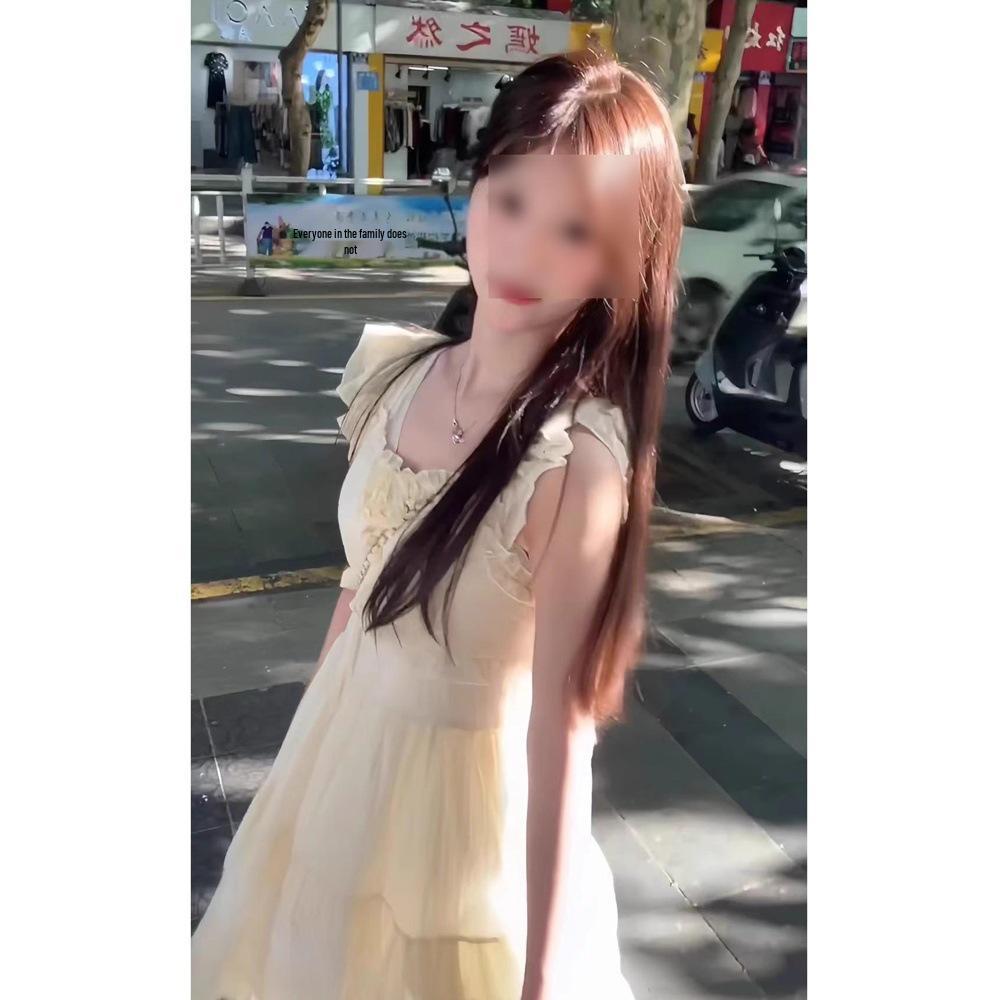 

French Sweet Puff Sleeve Summer Dress - Fresh Milky Princess Style with Waist-Cinching Puffy Skirt S