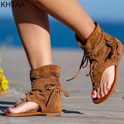 Women's Retro Sandals Gladiator Ladies Clip Toe Vintage Boots Casual Tassel Rome Fashion Summer Woman Shoes Female