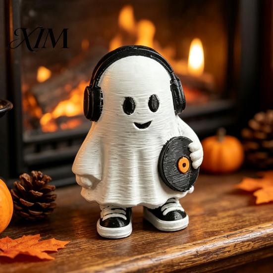 Trendy Interior Soft Furnishings Cute Halloween Ghost Figurine, Holding Coffee/Book/Record Resin Statue, Desktop Ornaments for Spooky Tabletop