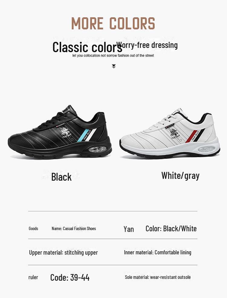 Men's Cross-Border Large Size Leather Casual White Shoes - New Fashion Trend, Comfortable Running Sports Shoes, Korean Style