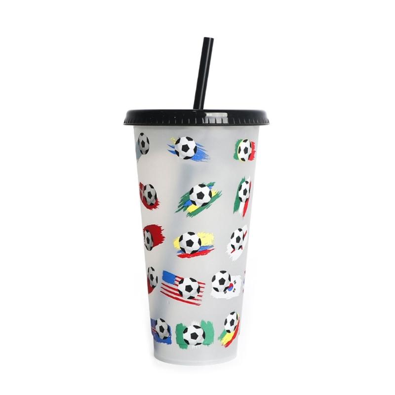 Color-Changing Water Bottle Portable Travel Mug Football Flag Water Drinking Cup with Straw & Lid Plastic-Tumblers