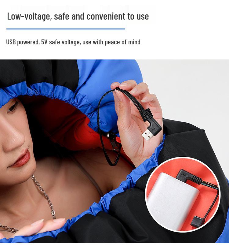 Rechargeable USB Heated Down Sleeping Bag - Cotton Warmth for Hiking & Camping