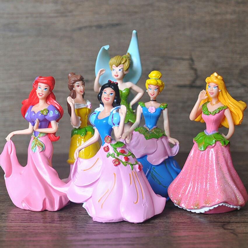 6pcs Disney Princess Figures Toy Set With Cinderella Aurora And Belle For Cake Decoration