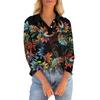 Women's 3/4 Sleeve T Shirts Summer V Neck Button Down Shirts Collared Casual Printed Loose Fit Tops