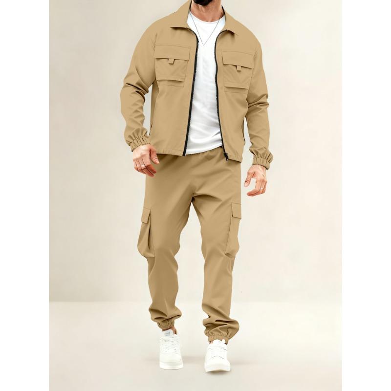 Set da Uomo Vintage Americano Aviatore Lavoro Largo Giacca con Collo a Revers e Pantaloni Lunghi