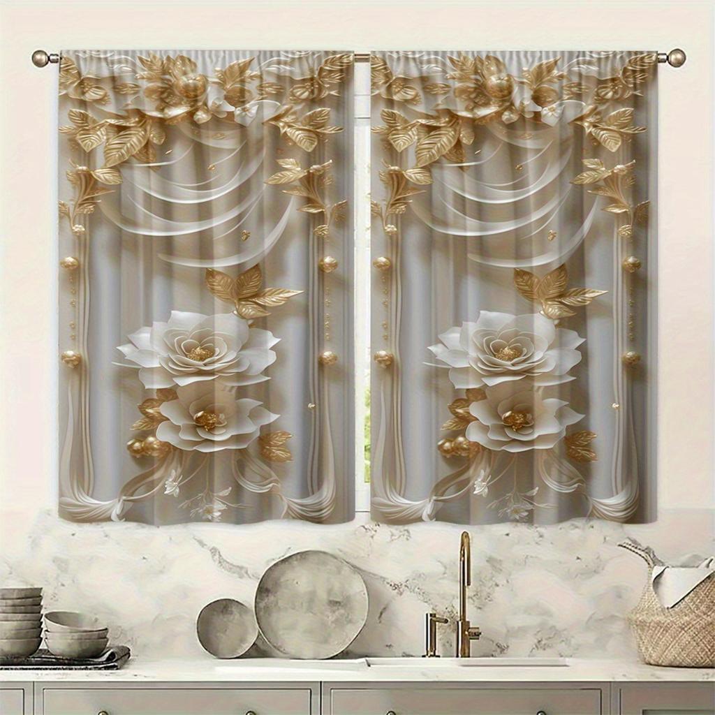 2pcs Polyester Curtains with Vintage Floral Print – Light-Filtering Rod Pocket Panels for Bedroom   Living Room & Office