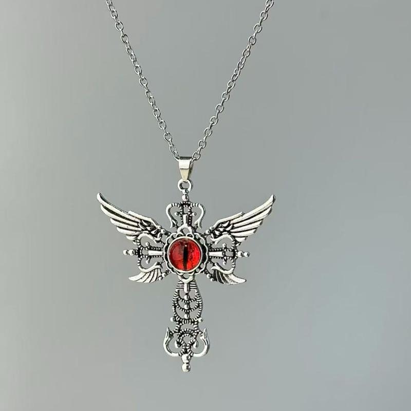 Blue Hawk Eye Evil Eye Wing Pendant Necklace Creative Wing Cross Jewelry for Women Men
