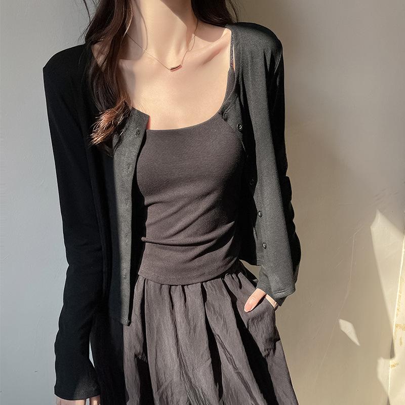 Modal knit sun-protective cardigan jacket for women, summer thin air-conditioned shirt, solid color high-end high-end long-sleeve versatile top