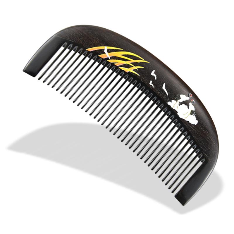 Boxwood Chen Guibao Buffalo Horn Comb: Painted Lacquer Art with Wooden Handle and Gift Engraving