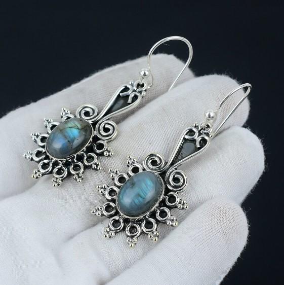 Labradorit Küpe Hilal Ay Küpe Gümüş Gözyaşı Küpe Boho Küpe Benzersiz Hediye Taş Bildirimi Küpe
