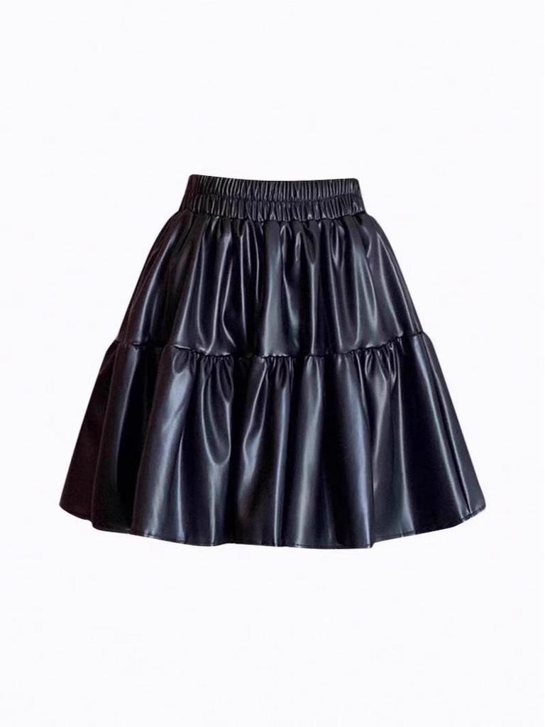 Women's Fluffy PU Leather A-Line Short Skirt: High-Waisted, Slim-Fit, Versatile, Elastic Waist – 2025 Autumn/Winter Collection