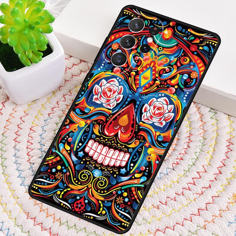 Mexican Skull Flower Silicone Phone Case For Samsung Galaxy note 10 pro S26 S25 S24 S23 S22 S21 Plus S25Ultra Capa Cover