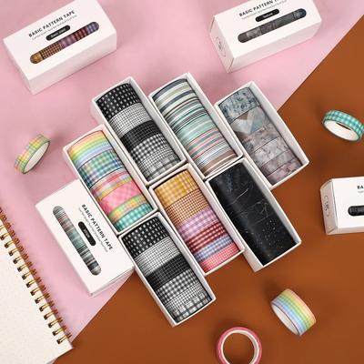 6pcs/set Basic Pattern Marble Plaid Stripe Decoration Washi Tape Set DIY Background Scrapbook Sticker Masking Tape Kawaii