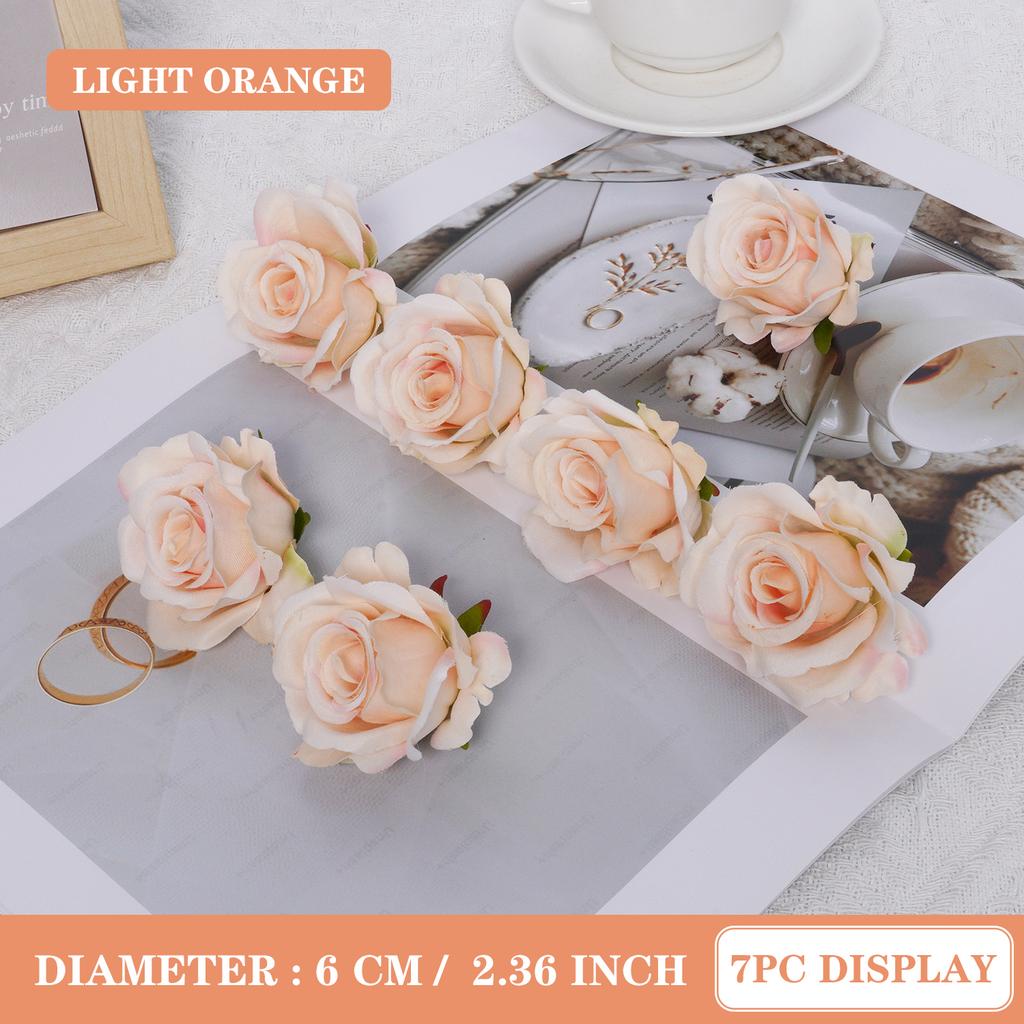 7pcs 6CM Silk Rose Heads Vintage Artificial Flowers Wedding DIY Wreath Garland Accessories DIY Gifts Box Scrapbooks Decor