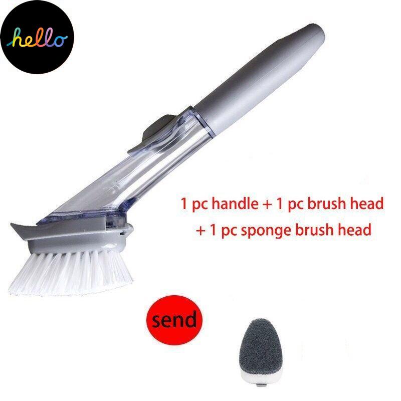 2 In1 Long Handle Cleaning Brush with Removable Brush Sponge Automatic Liquid Dispenser Kitchen Cleaning Tools DishWas ng Brush
