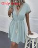 Summer Casual Crochet Vneck Dress With Short Sleeves For Women