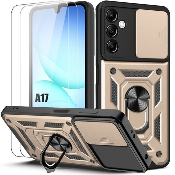 Coque de Protection - BOOLING - pour Samsung Galaxy A17 4G/5G - Doré - Antichoc - Protection Caméra Coulissante