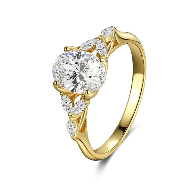 Sterling Silver Platinum-Gold Electroplated Ring with Inlaid Zircon - Fashionable Valentine's Day Gift Jewelry.