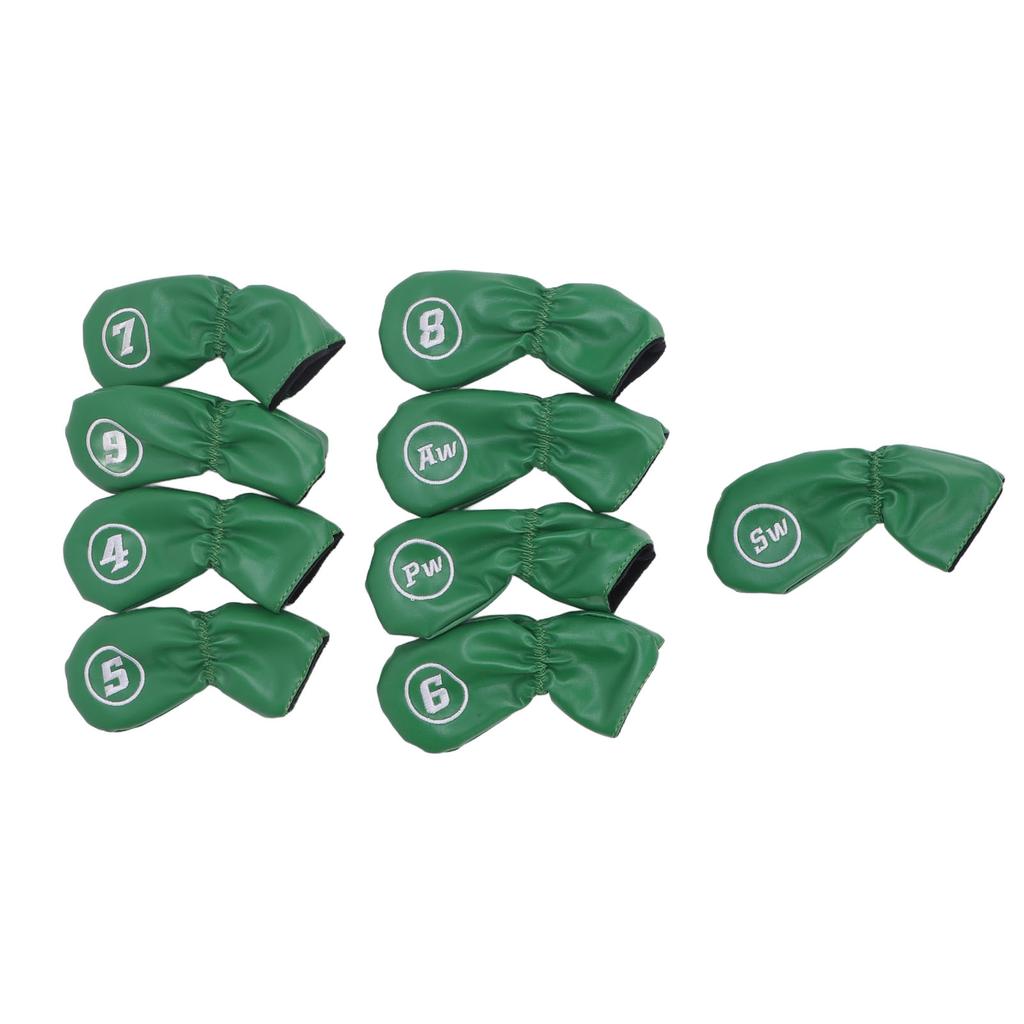 9pcs Golf Club Cover PU Leather Stylish Portable Golf Head Cover for Iron Drive Clubs Green