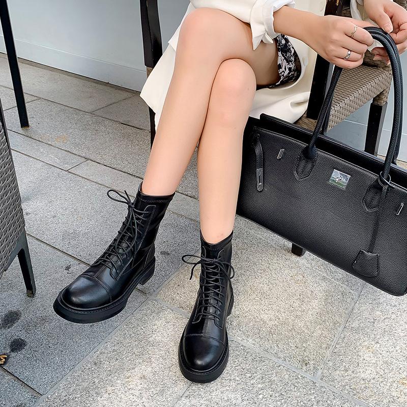 Martin boots women's new autumn and winter short boots flat-bottomed thick-soled British style women's boots elastic boots thin boots