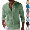 Pánská lněná bavlněná košile Letní s dlouhým rukávem Límeček Top Business Casual Barevná košile