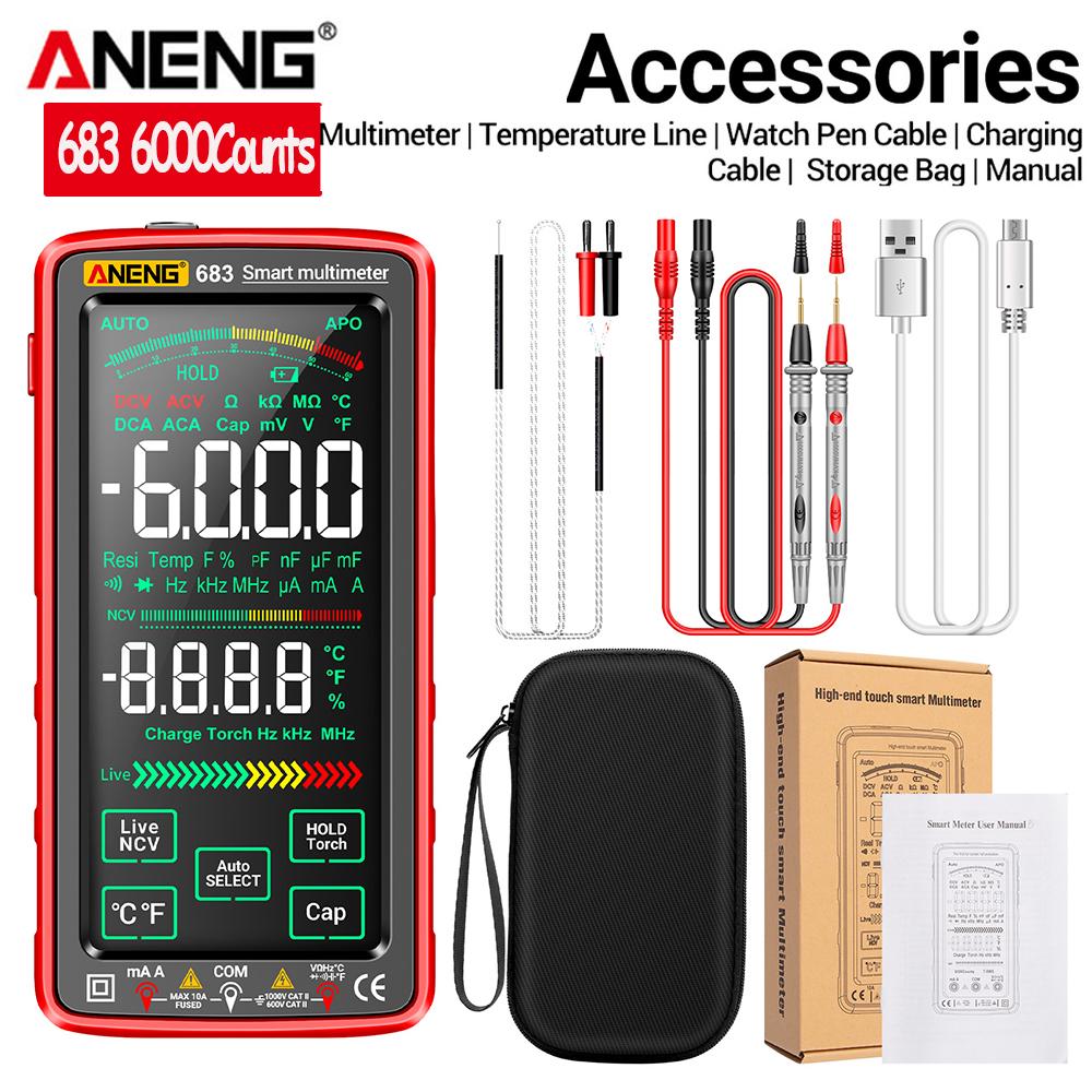 ANENG 681 682 683 6000 Counts Digital Multimeter Smart Anti-burn Rechargeable Meter NCV Tester 5-inch LCD Backlit Flashlight