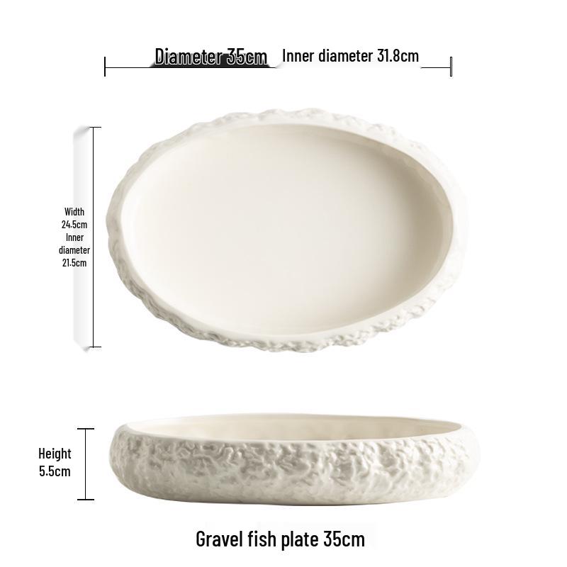 Nordic White Porcelain Oval Seafood and Vegetable Dish - Irregular Artistic Design