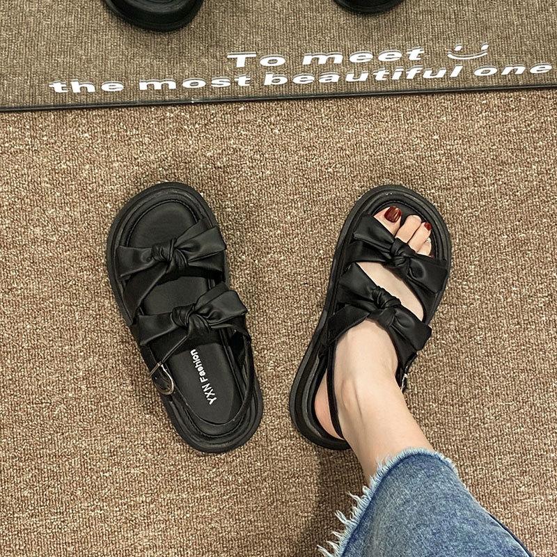 Platform Sandals Women's Summer New Bow French Retro with Skirt Casual Beach Roman Shoes