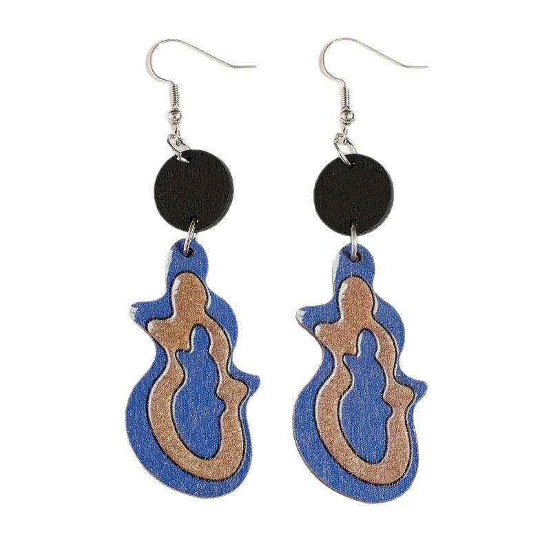 Bohemian Retro Geometric Wooden Earrings with Printed Pattern