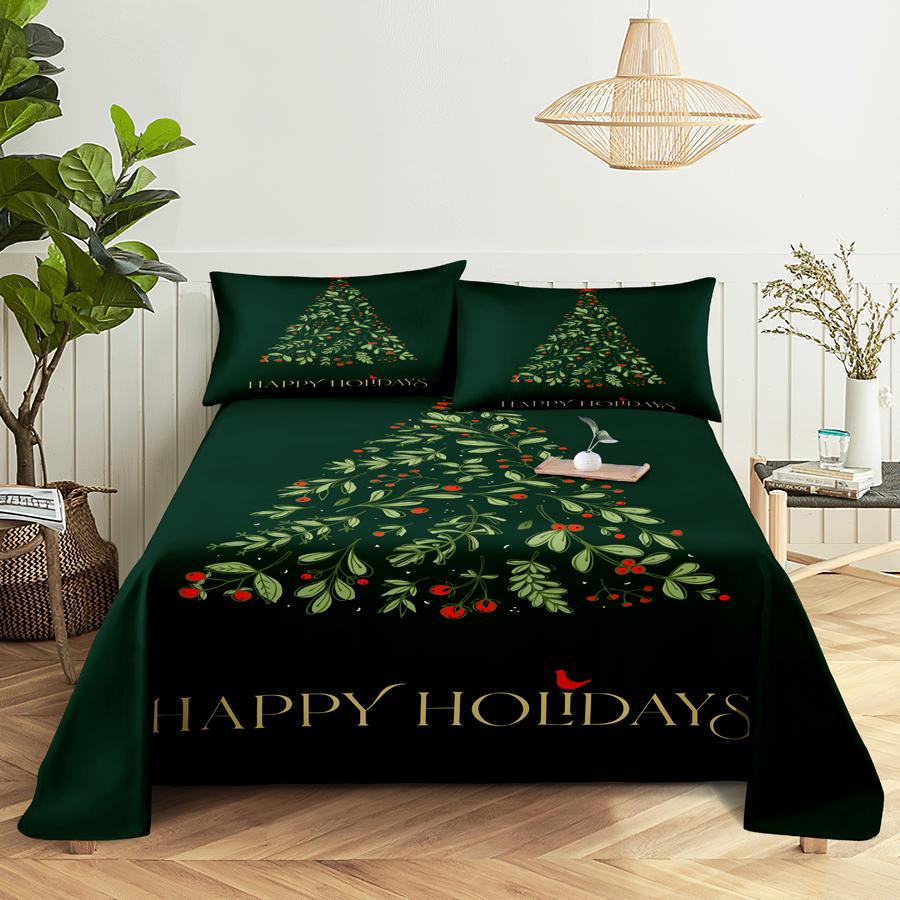 Bed Sheet Set 240x220 Christmas Tree With Pillowcase Letter Green For Single Double Beds Kids Adult 3D Bedding Texile Twin Full