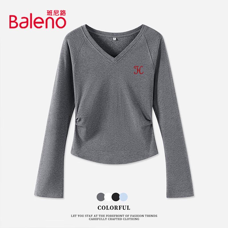 Baleno Women s V-Neck Slim Fit Long-Sleeve Top with Ruched Waist L