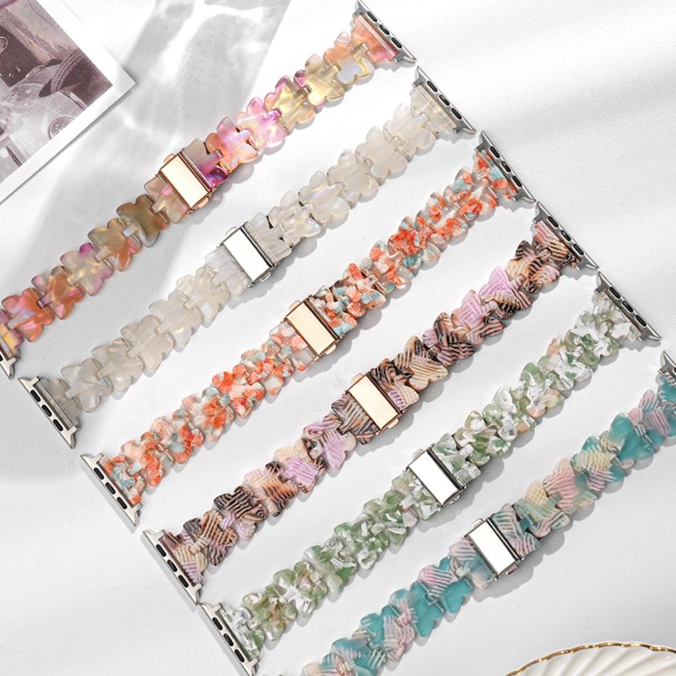 Strap For Apple Watch Band S11/10/9/8/7/SE/6/5/Ultra 3 IWatch 49/46/45/44/42/41/40/38mm Fashion Butterfly Shape Resin Bracelet