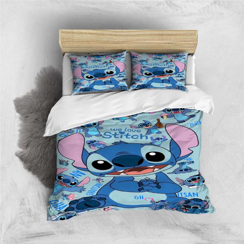 Mini Kawaii (Stitch) Bedding Set, Cartoon Duvet Cover and Pillowcases, Soft and Comfortable, Customizable.