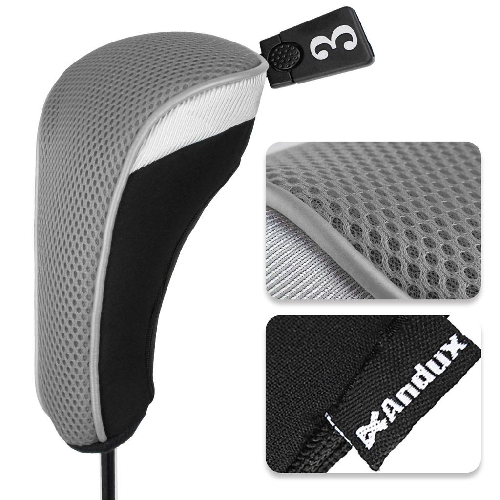 Andux Ahşap Golf Golf Ahşap Sürücü Başlık Kılıfları Değiştirilebilir Numara Seti Başlık Kılıfları, Etiketler, 4, MT/MG (Gri)