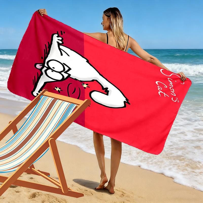 Simon's Cat Aufdruck Strandtuch, Großes Weiches Schnelltrocknendes Handtuch für Strand Camping Schwimmen