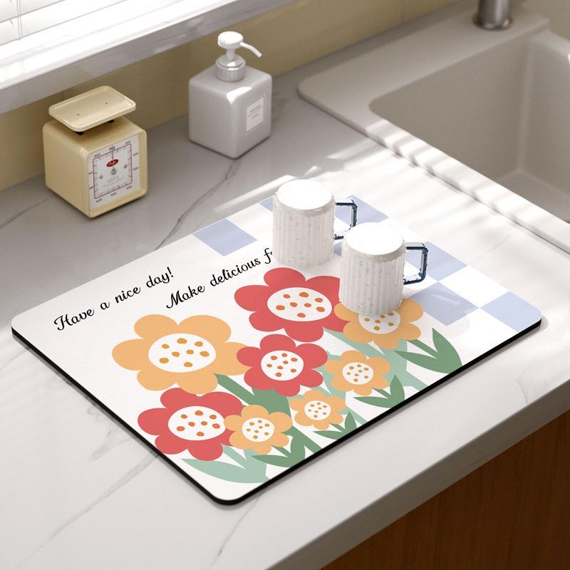Summer Fruit Flower Kitchen Drainage Mat Retro Style Tableware Drying Mat Absorbent Meal Mat Drainage Tableware Mat Accessories