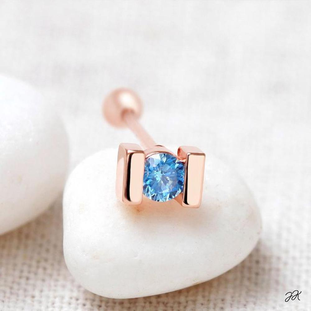 14K Gold Needle Blue Cubic Rose Gold Piercing (S8538969)