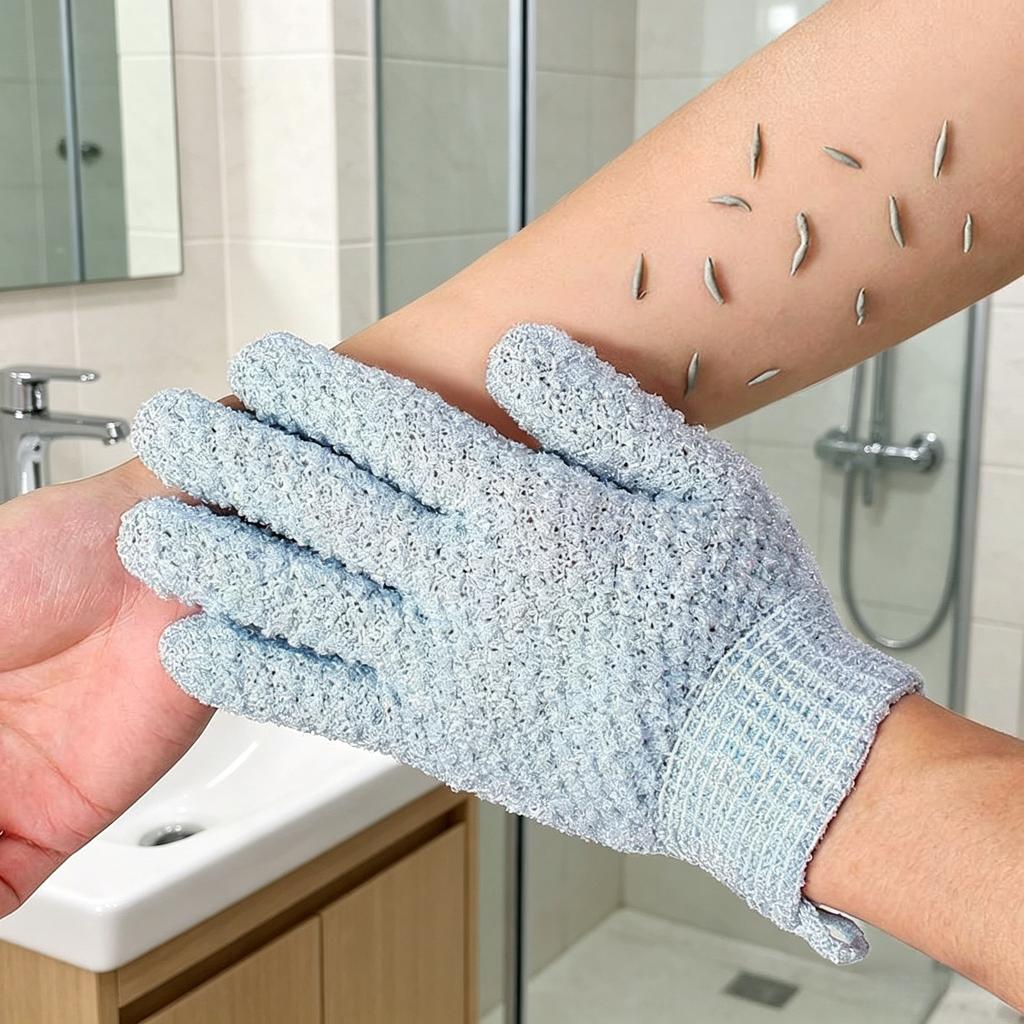 Soft Exfoliating Bath Gloves Set Shower Body Cleaning Washcloth Back Scrubber Brush for Home Hotel Bathroom Skin Care