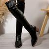 New Stretch Boots for Plus-size Shoes, Women's Soft Leather Knight Boots, Pointed-toe Thick Heel Mid-heel Slim Boots