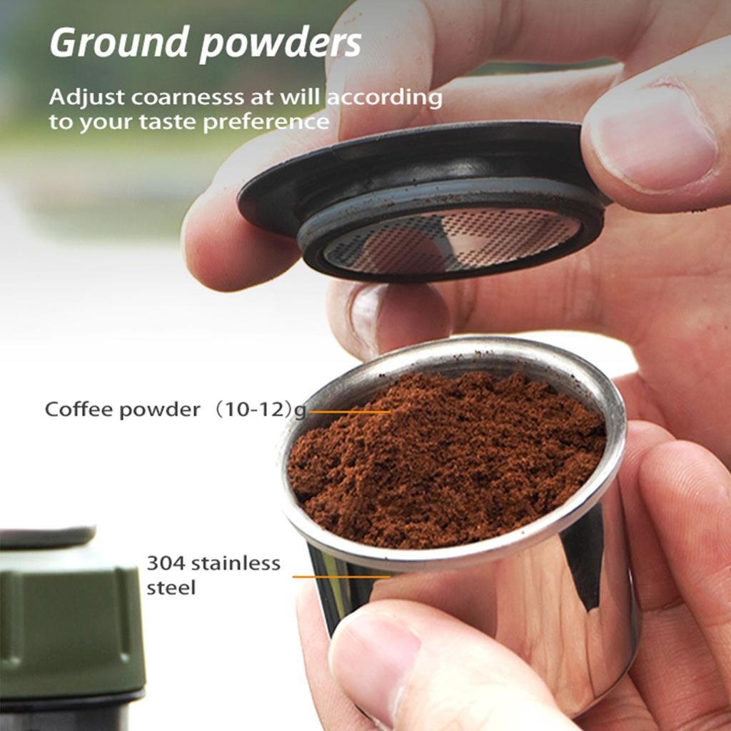 HiBREW Manuální kávovar Přenosný kávovar na kapsle Duální kompatibilita s kapslemi a mletou kávou Tlak 8 15 barů