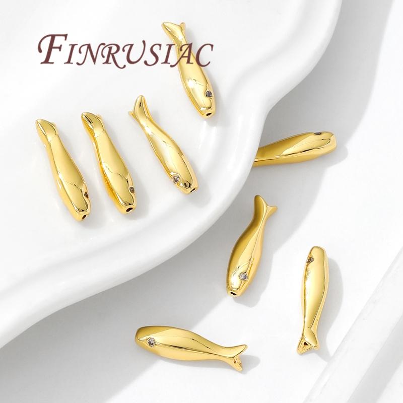 15.3mm Fish Shape Beads 18K Gold Plated Separators For Bracelets Accessories,DIY Jewelry Making Supplies,Necklace Beads Findings