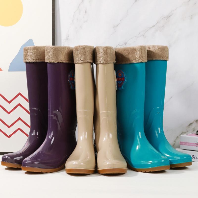 Fashion rain shoes women's medium tube warm rain boots new non-slip water shoes high tube cotton water boots overalls