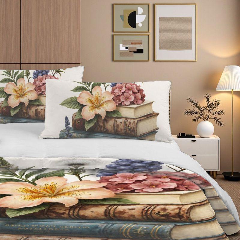 3Pcs Bedding Pillowcase Quilt Cover Set Retro Antique Flower Pattern 2D Digital Printing For Bedroom Hotel Dormitory Decoration