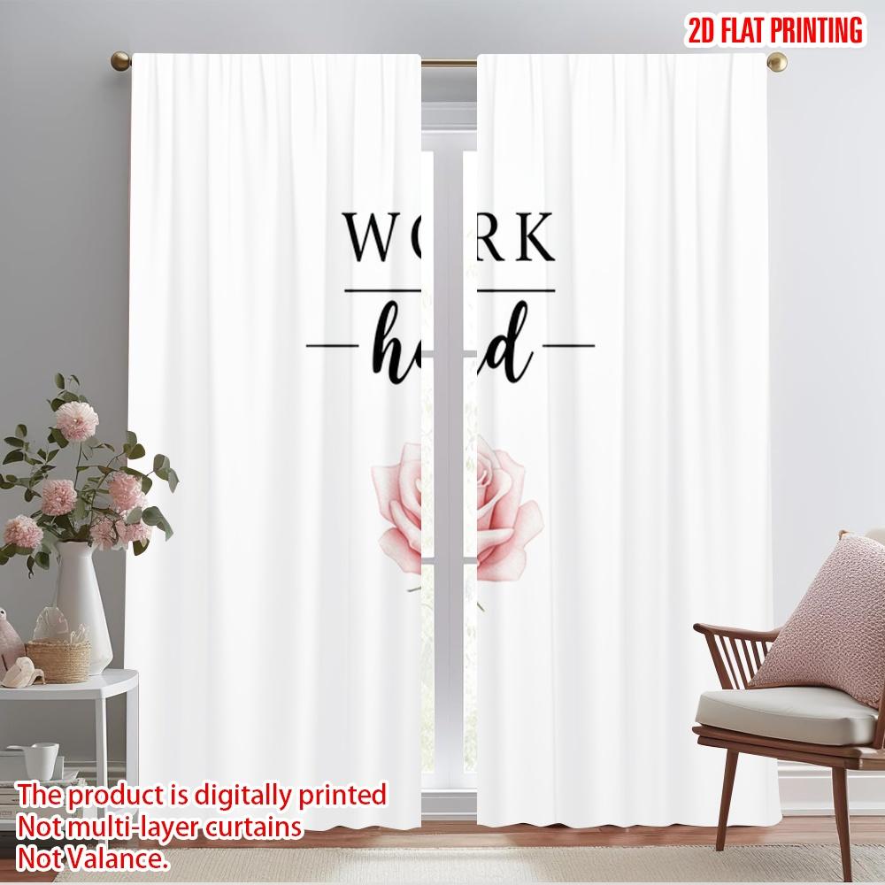 

2pcs 2D flat printing Scene Curtain Rose Work Hard Polyester Without Electricity Festive Curtains for Classroom Office 52.50×116.00 CM 2pcs